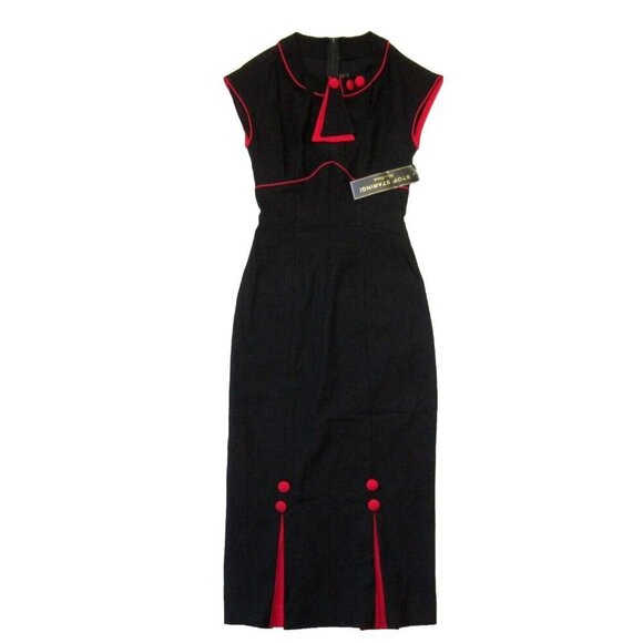NWT Stop Staring! Bombshell Fitted Sheath in Black Red Stretch Wiggle Dress S - Picture 1 of 9